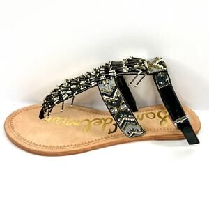 Sam Edelman Size 8 Beaded Fringe Gladiator Sandals Black Gray White NWOB